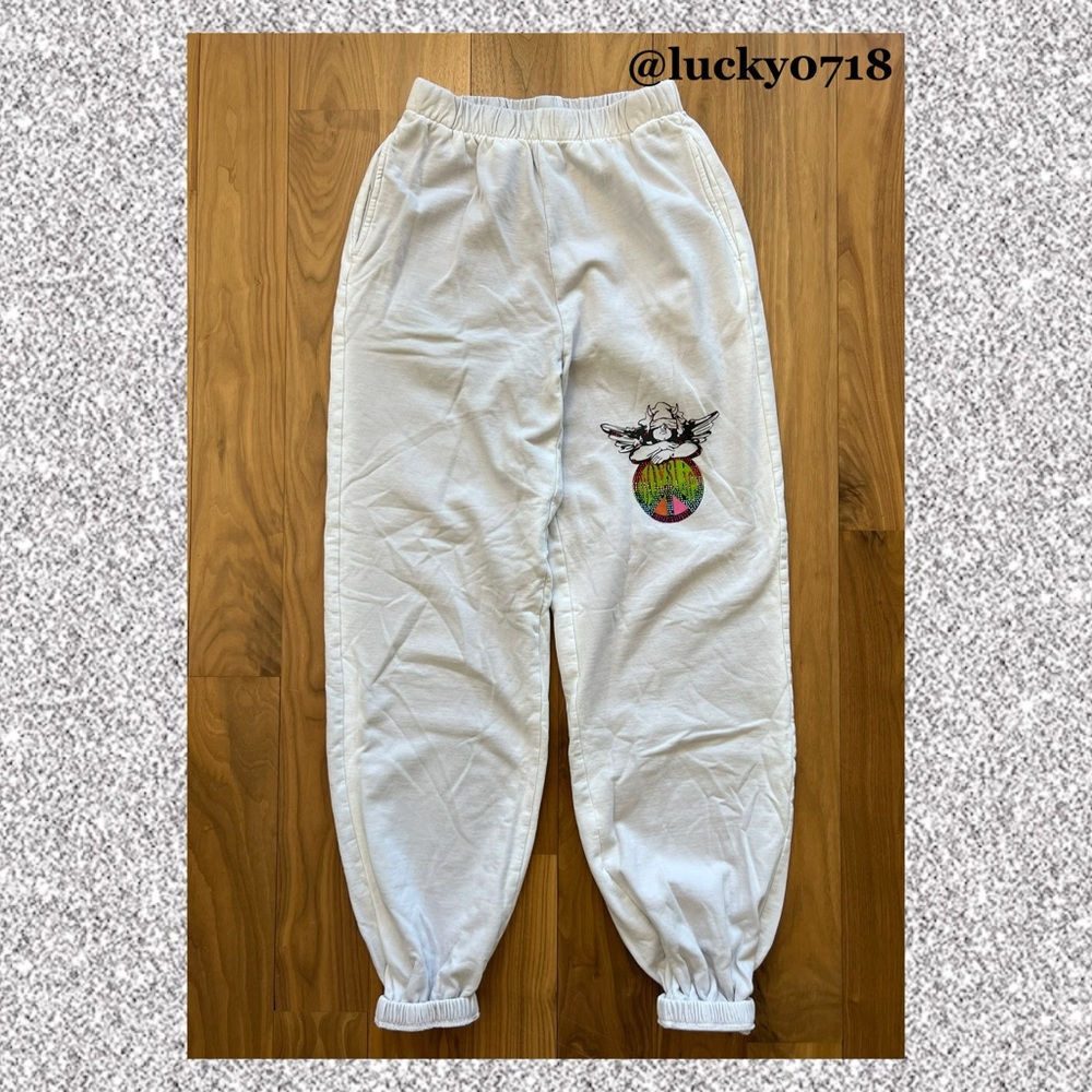 Boys Lie Gray White Rhinestone Logo Sweatpants Sz S